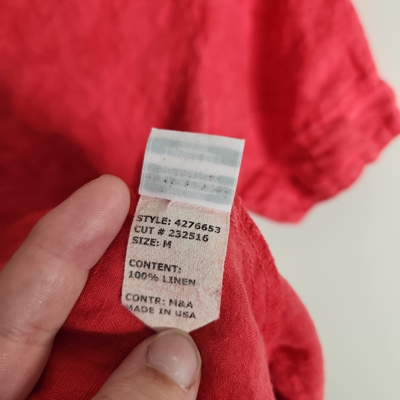 Cut loose dress womens Medium red pink floral short sleeve 100% Linen lagenlook - Picture 7 of 8